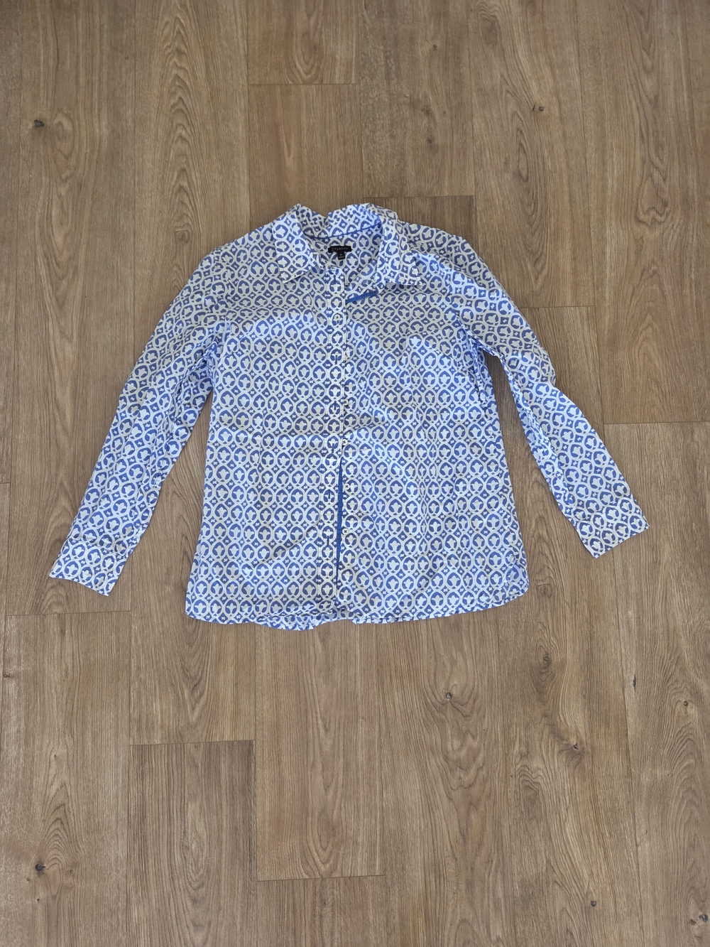 Talbots Blue and White Geometric Button-Down Shirt
